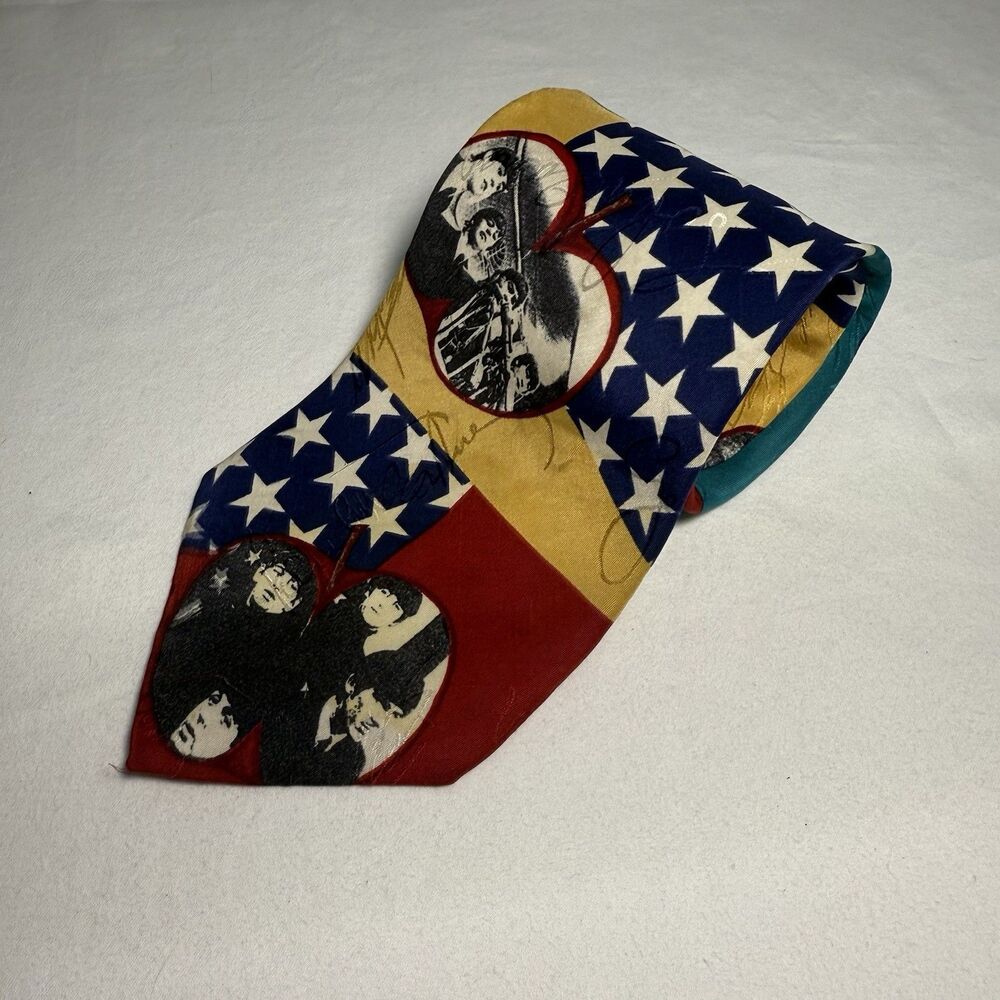 Vintage Beatles On Tour 1964 Apple Corps Silk Necktie 90s Photo Mens